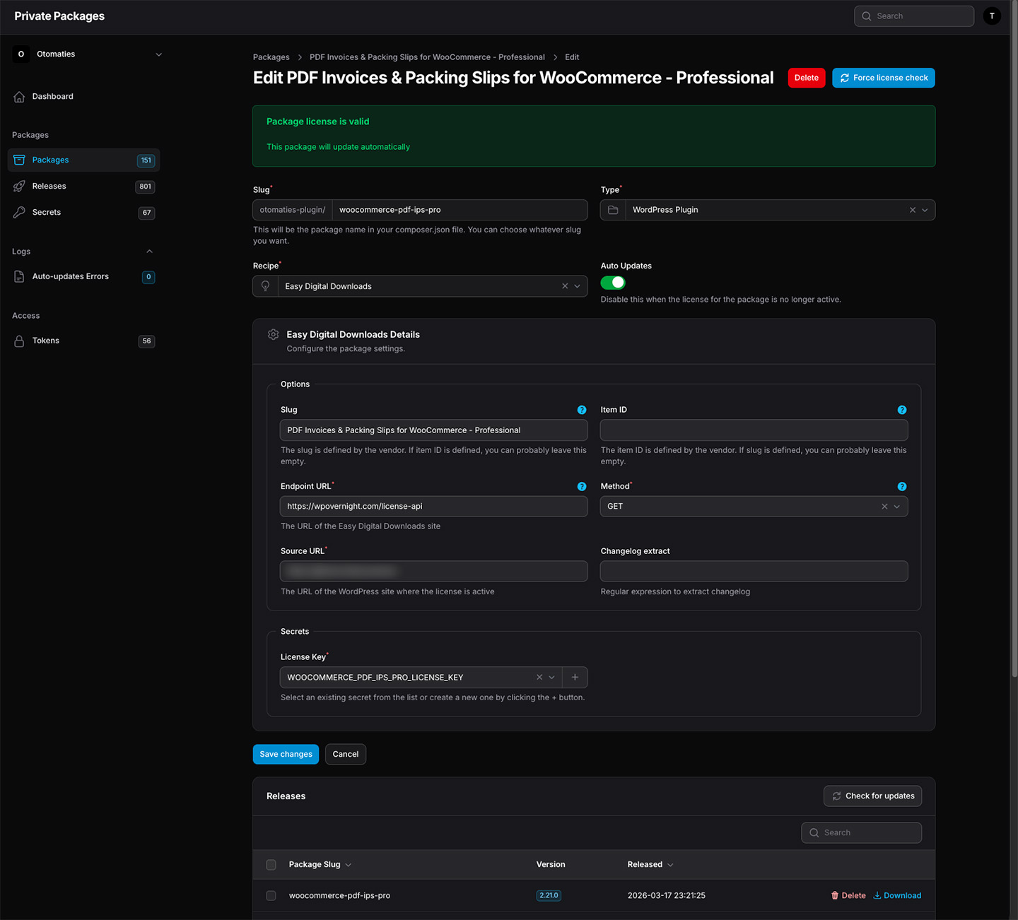 Private Packages Dashboard